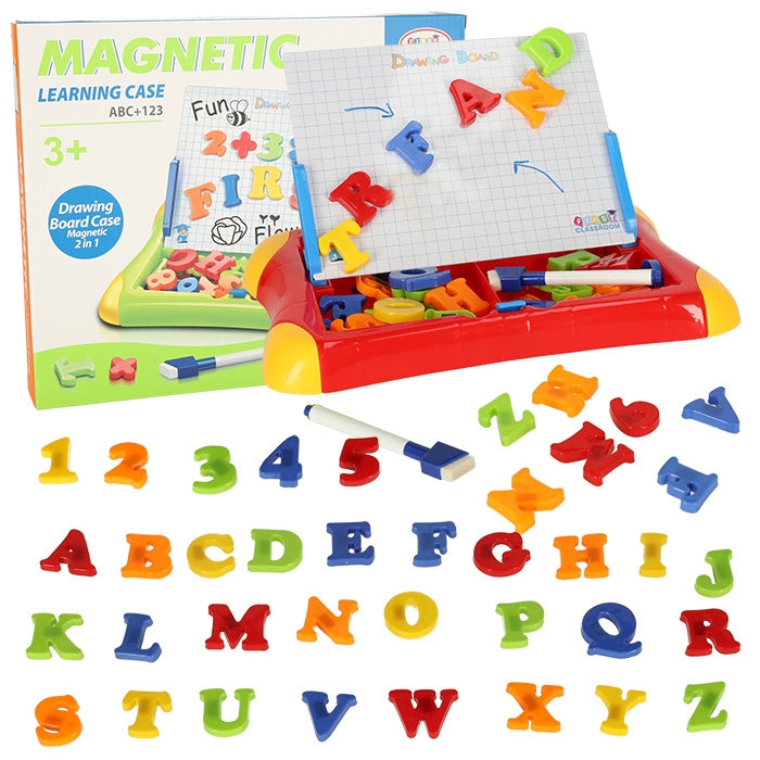 Educational magnetic board for learning numbers letters red
