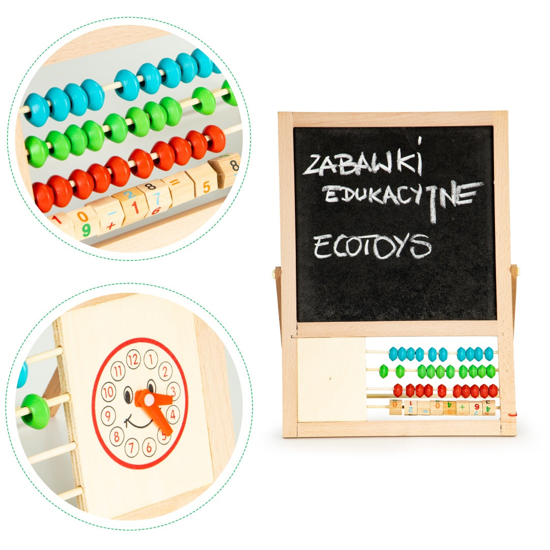 Educational magnetic board with numbers and abacus
