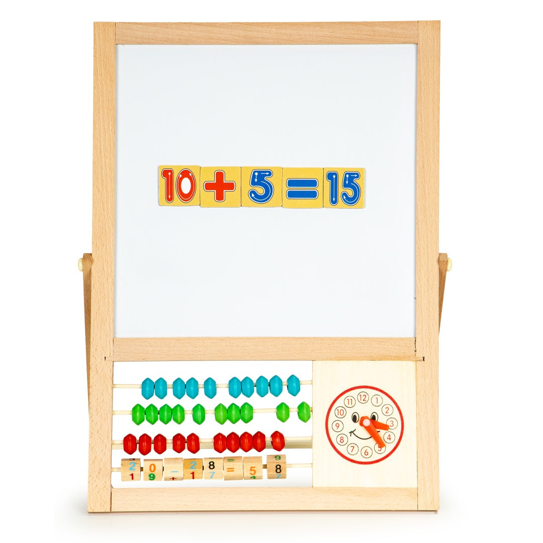 Educational magnetic board with numbers and abacus
