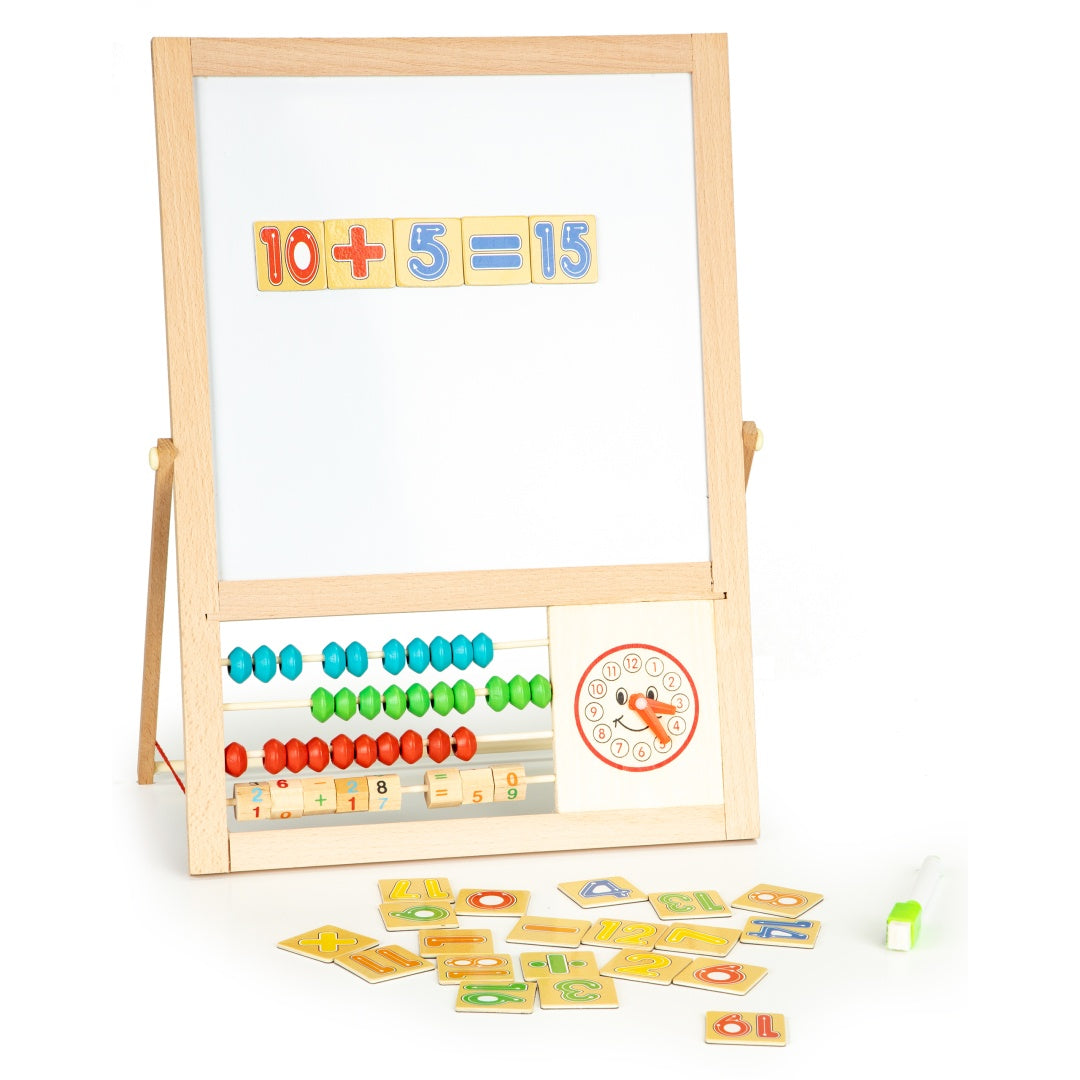 Educational magnetic board with numbers and abacus