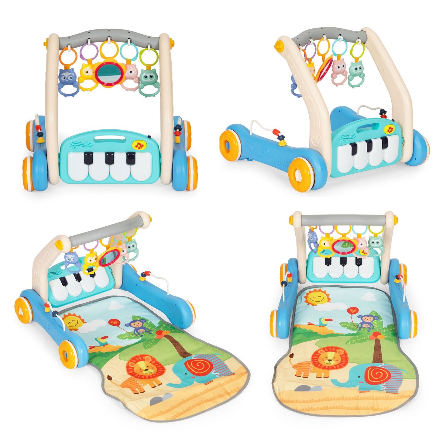 Educational mat 2in1 walker + interactive mat with piano for children 0+ blue