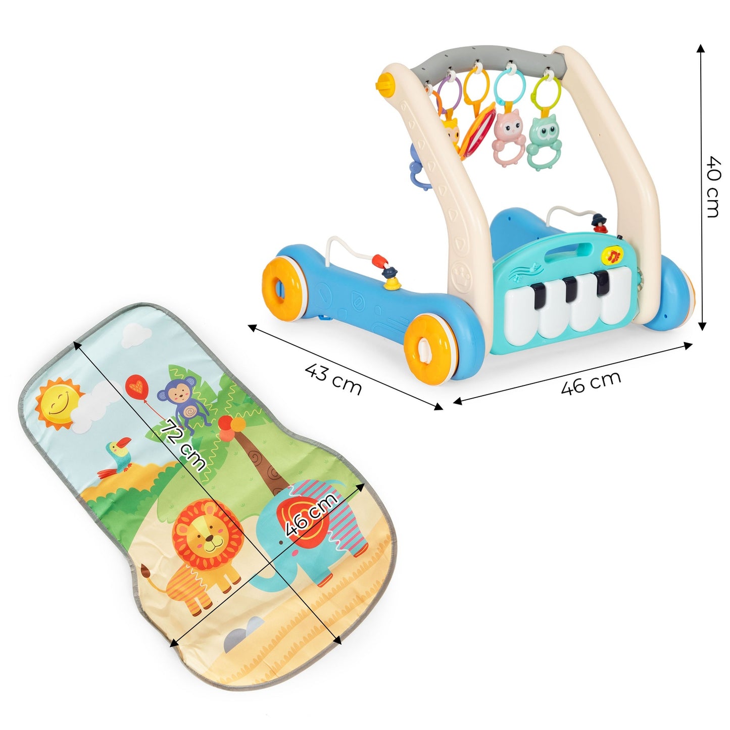 Educational mat 2in1 walker + interactive mat with piano for children 0+ blue