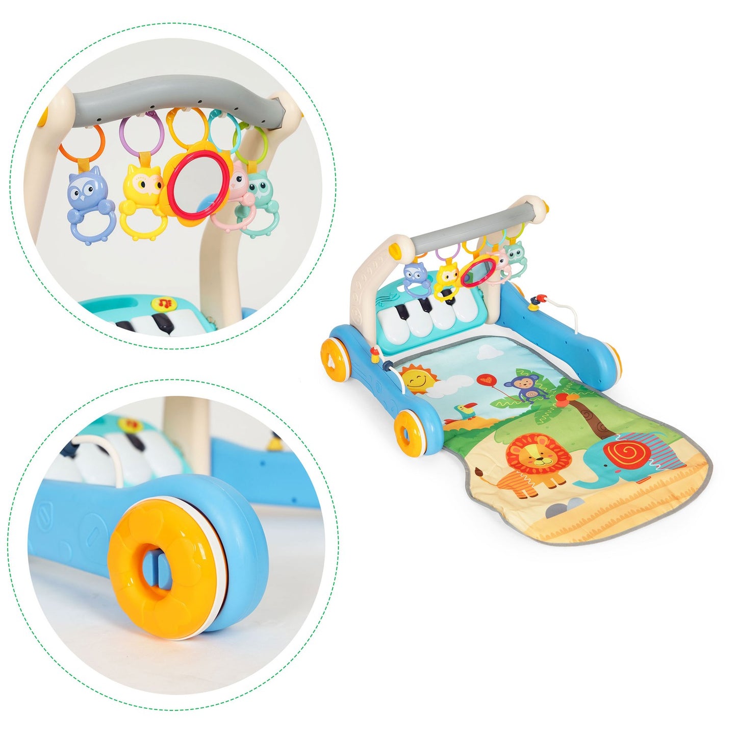 Educational mat 2in1 walker + interactive mat with piano for children 0+ blue