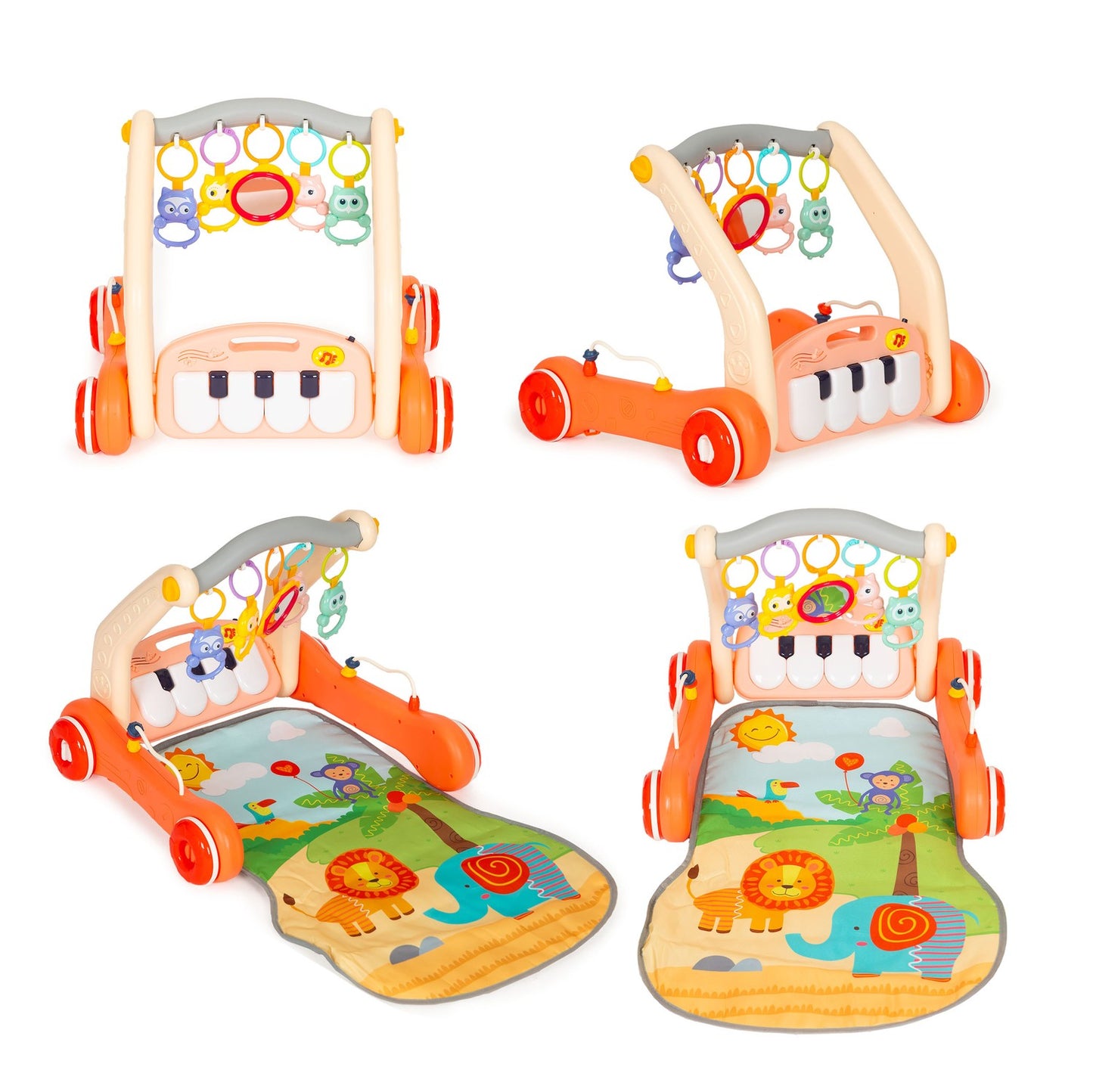 Educational mat 2in1 walker + interactive mat with piano for children 0+ red