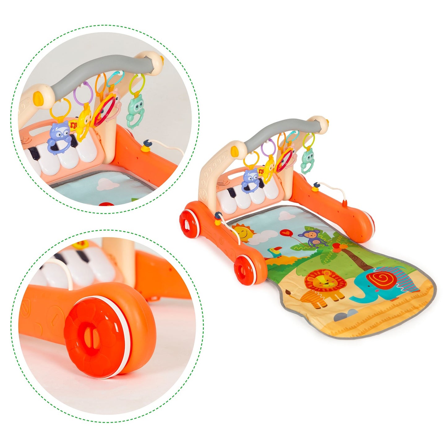 Educational mat 2in1 walker + interactive mat with piano for children 0+ red