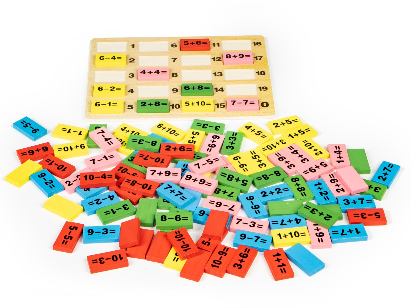 Educational mathematucal blocks with dominoes blackboard