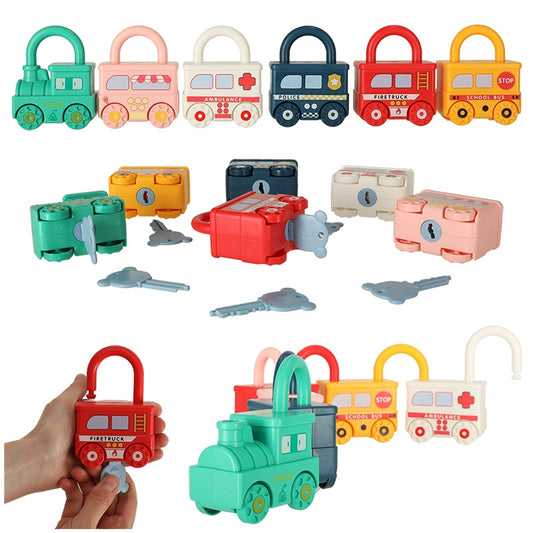 Educational puzzle game car blocks padlocks sensory toy Montessori