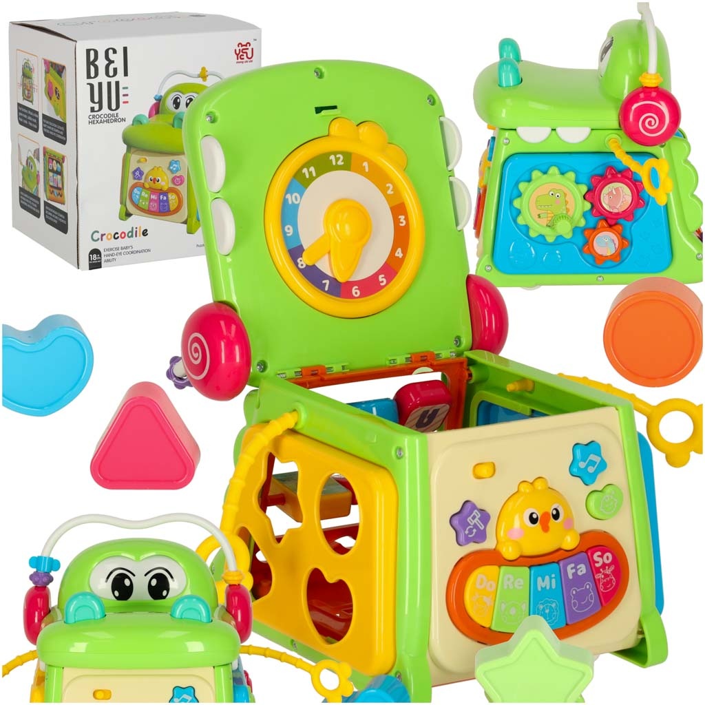 Educational sorter cube with piano crocodile 4in1