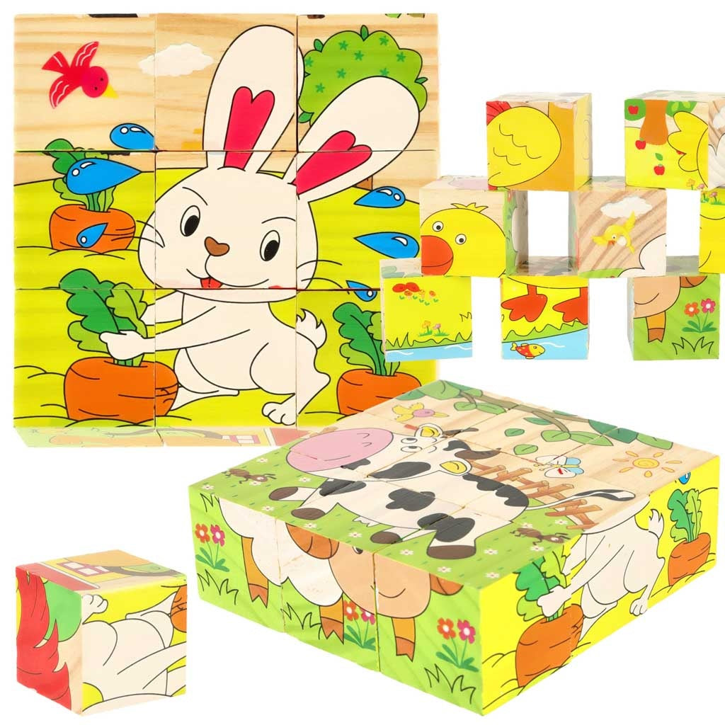 Educational wooden blocks Farm puzzle 9el.