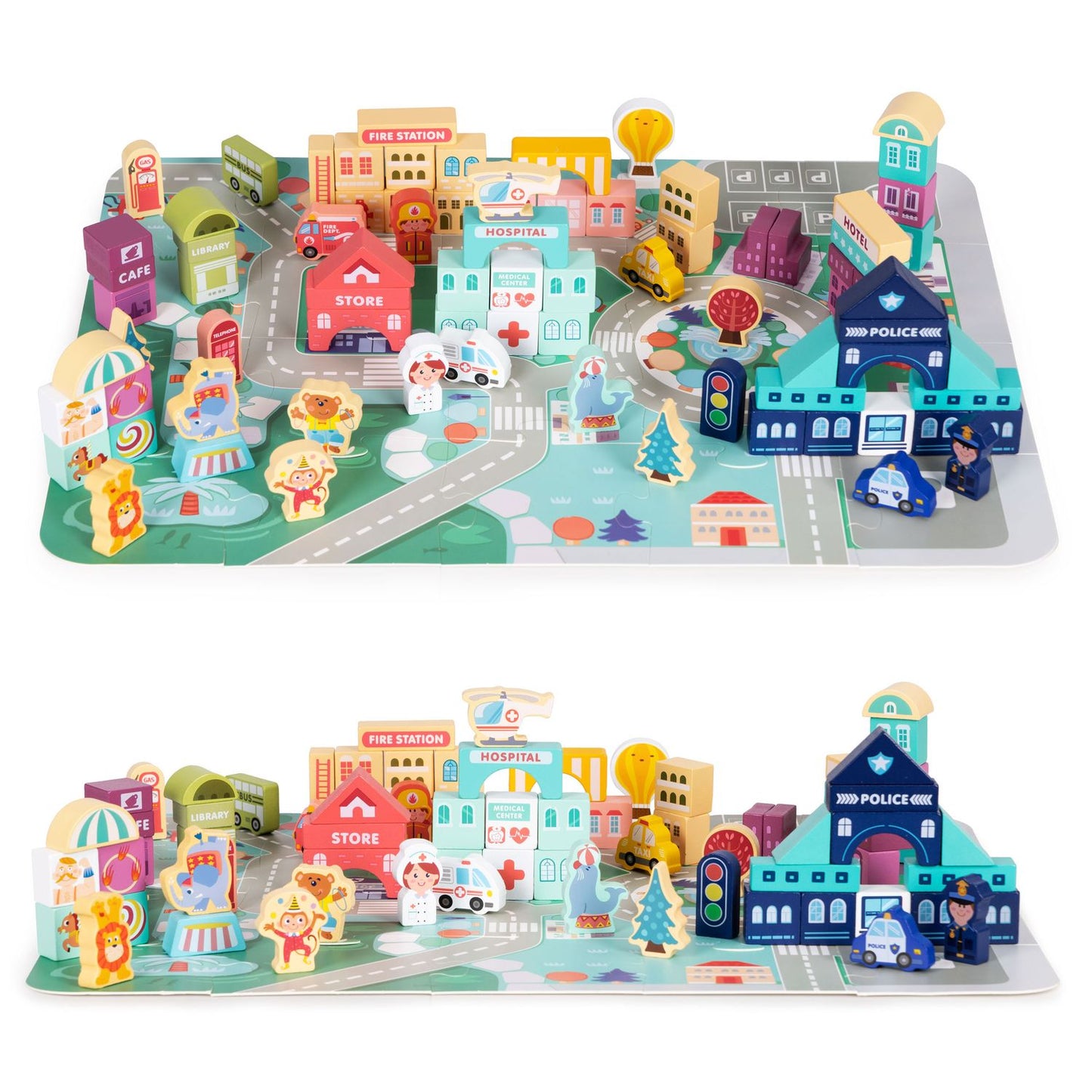 Educational wooden blocks city set mat 121 pcs