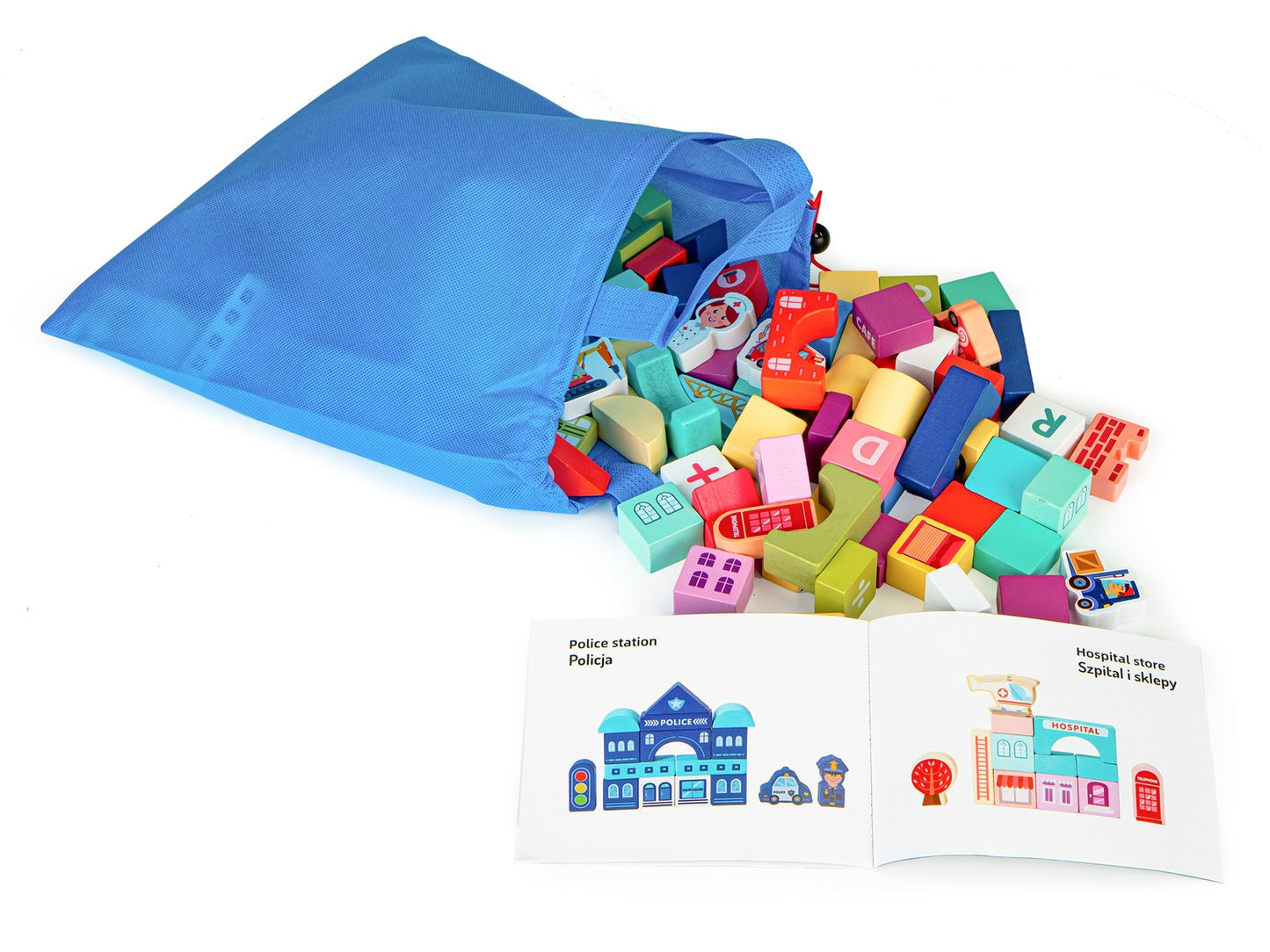 Educational wooden blocks city set mat 121 pcs