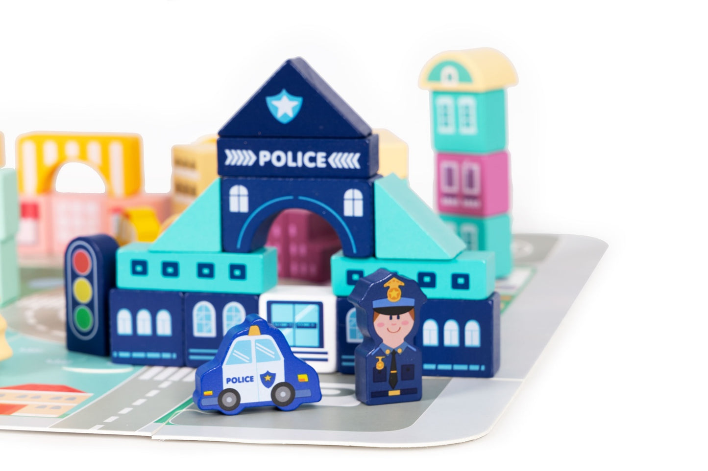 Educational wooden blocks city set mat 121 pcs