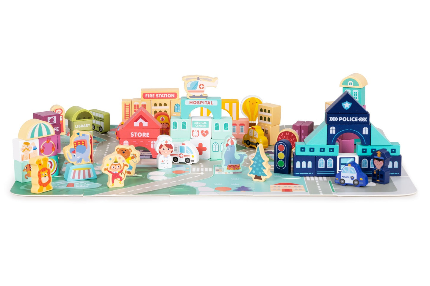 Educational wooden blocks city set mat 121 pcs