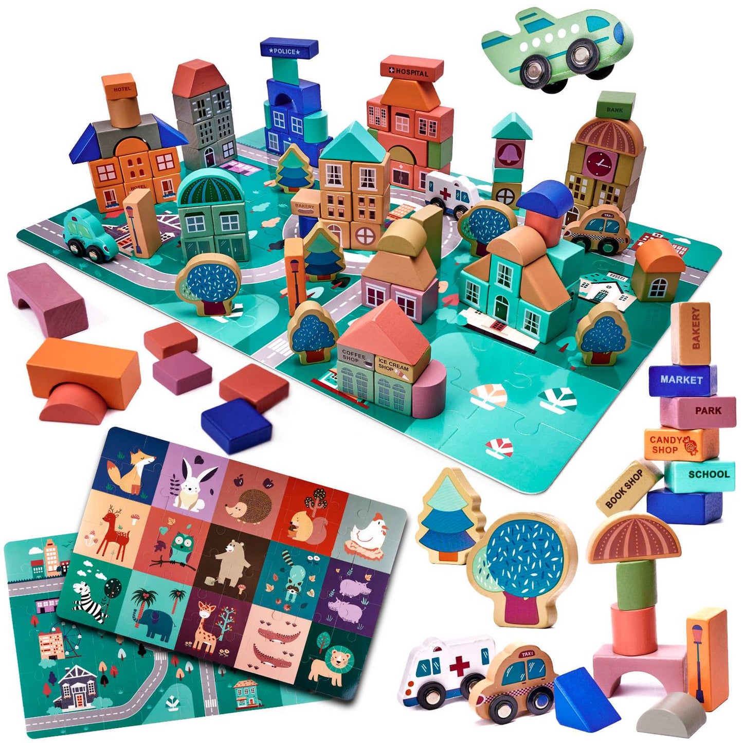Educational wooden blocks puzzle cars 181el.