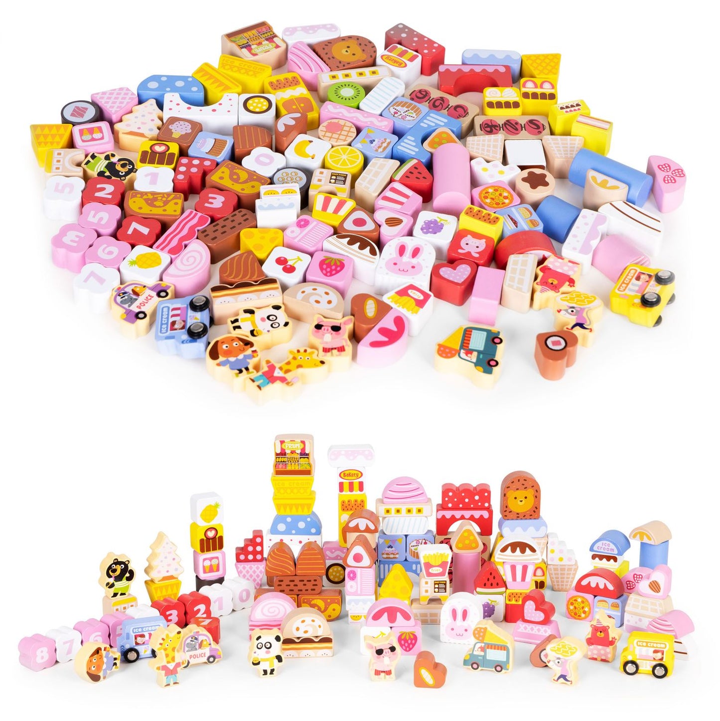 Educational wooden blocks set - Candy city 116 pcs.