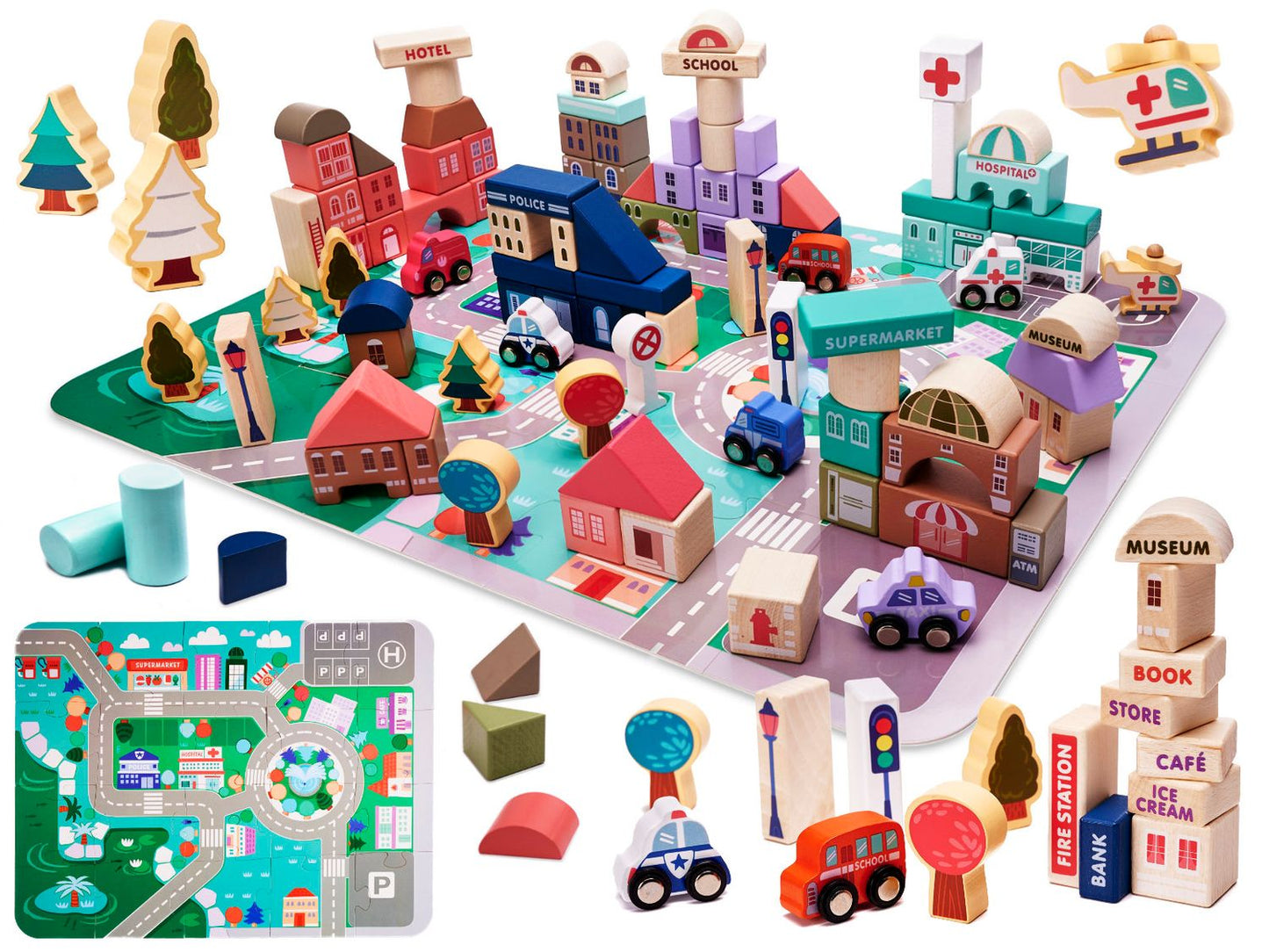 Educational wooden city puzzle blocks 135el.