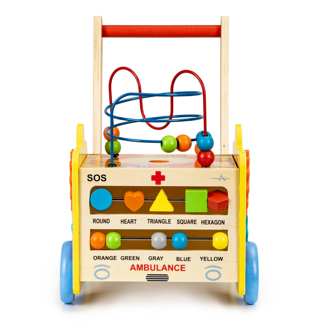 Educational wooden pusher Ambulance 2in1 with cube + blocks