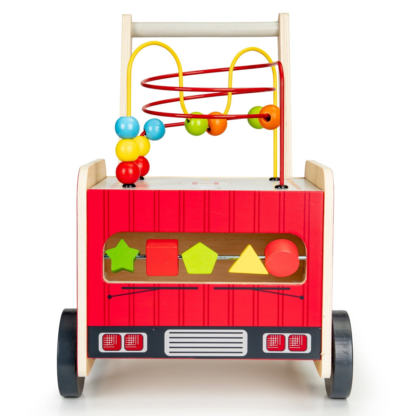 Educational wooden pusher with blocks for children - Fire Department