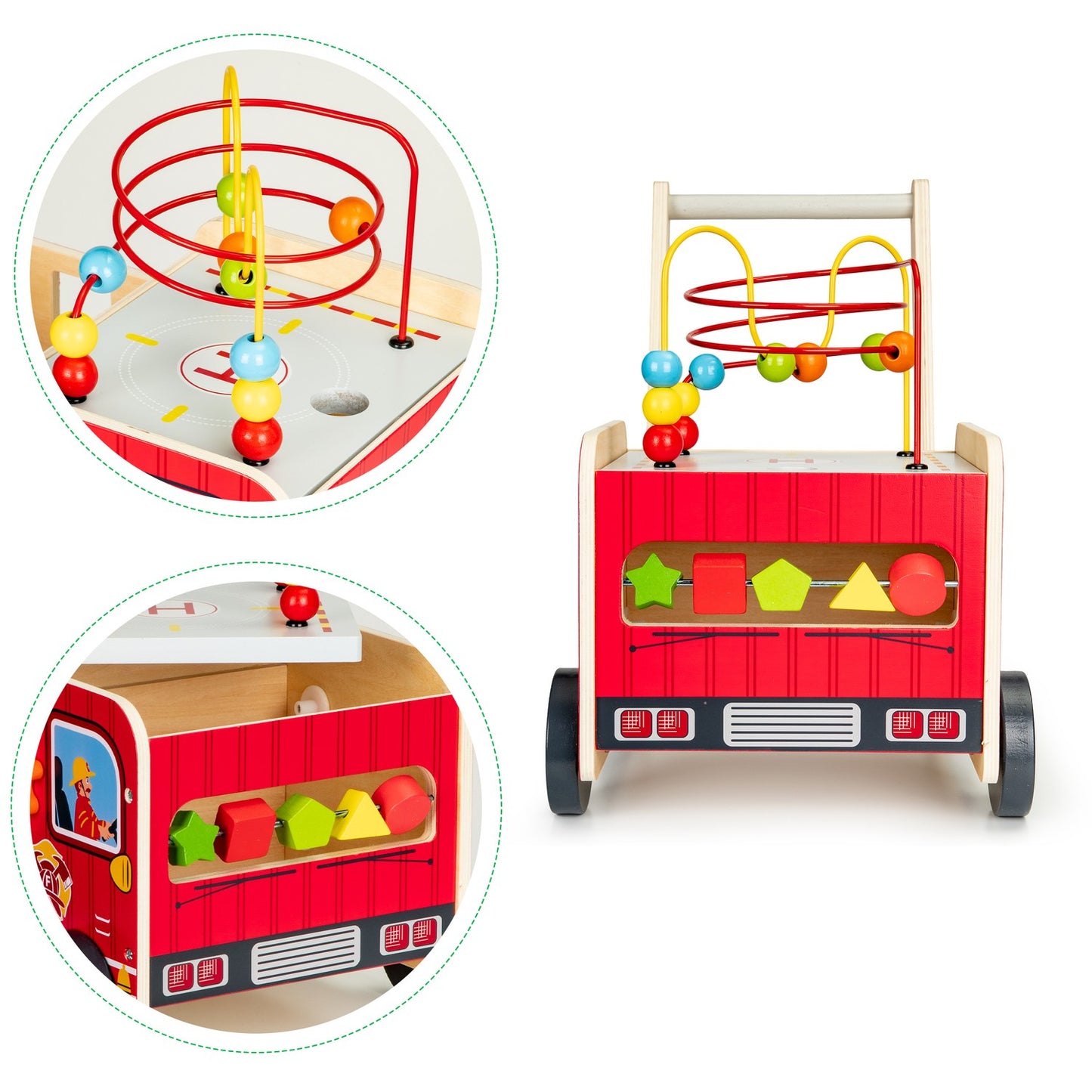 Educational wooden pusher with blocks for children - Fire Department