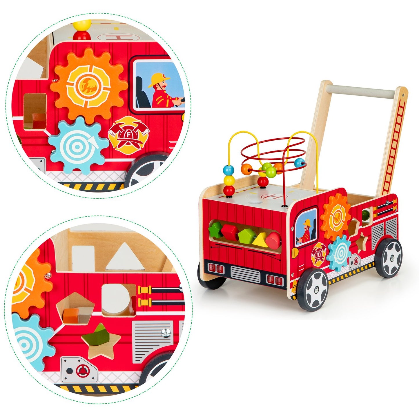 Educational wooden pusher with blocks for children - Fire Department
