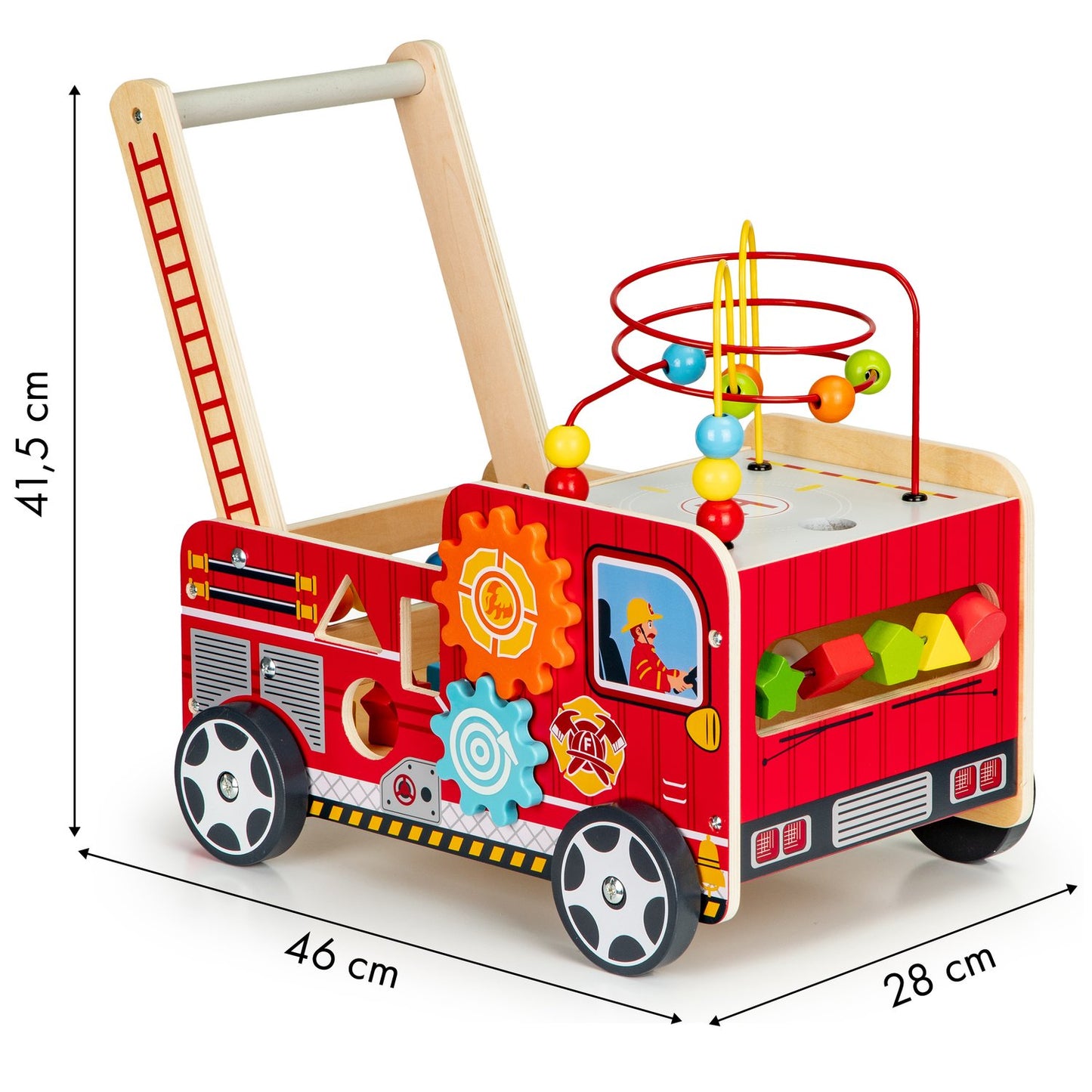 Educational wooden pusher with blocks for children - Fire Department