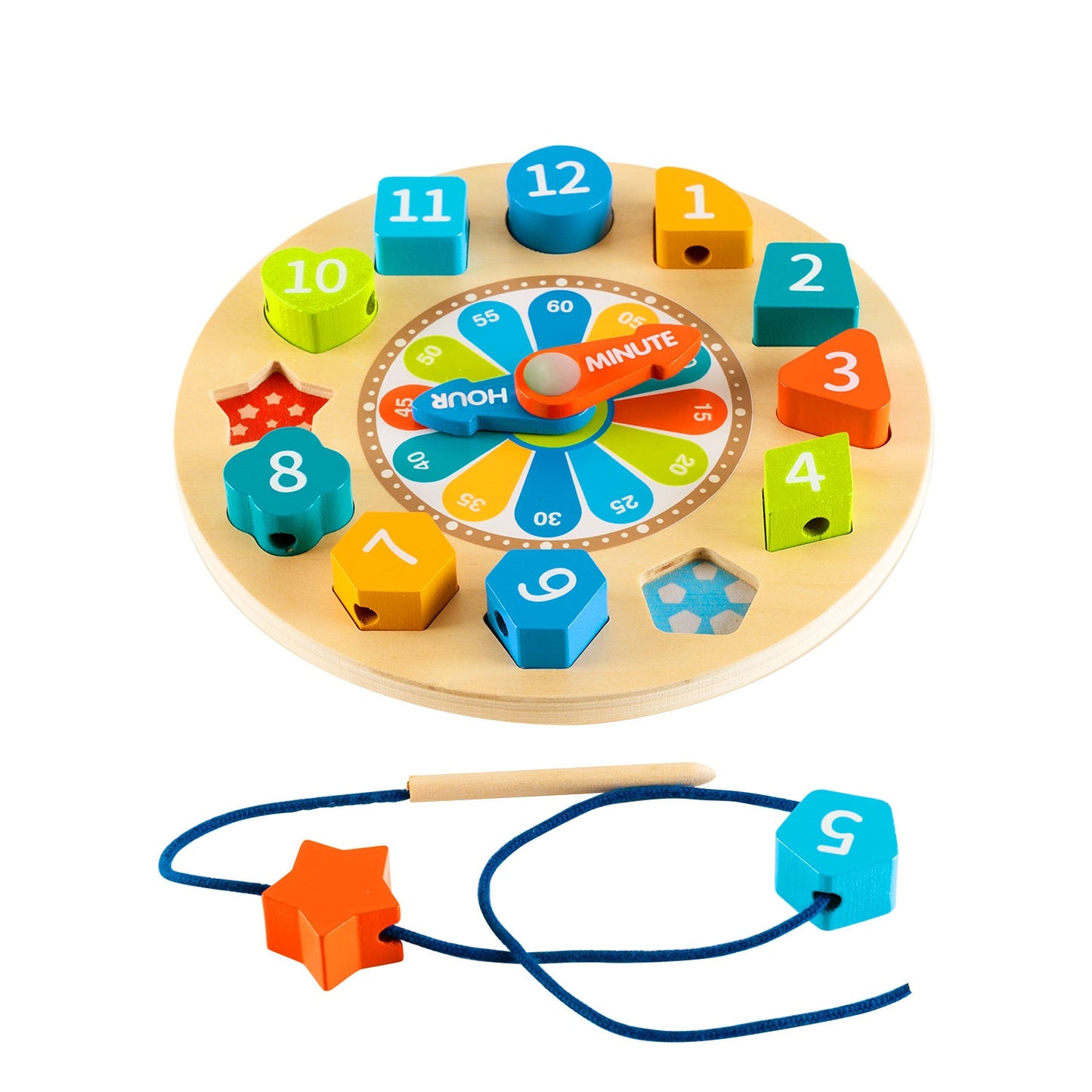 Educational wooden sorter clock 3in1 luminescent