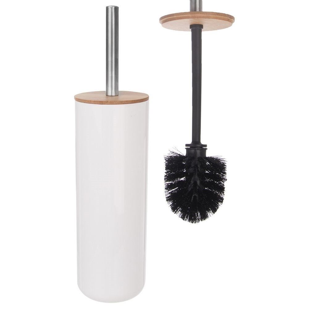 Effective Toilet Brush in Bamboo, White Plastic & Stainless Steel