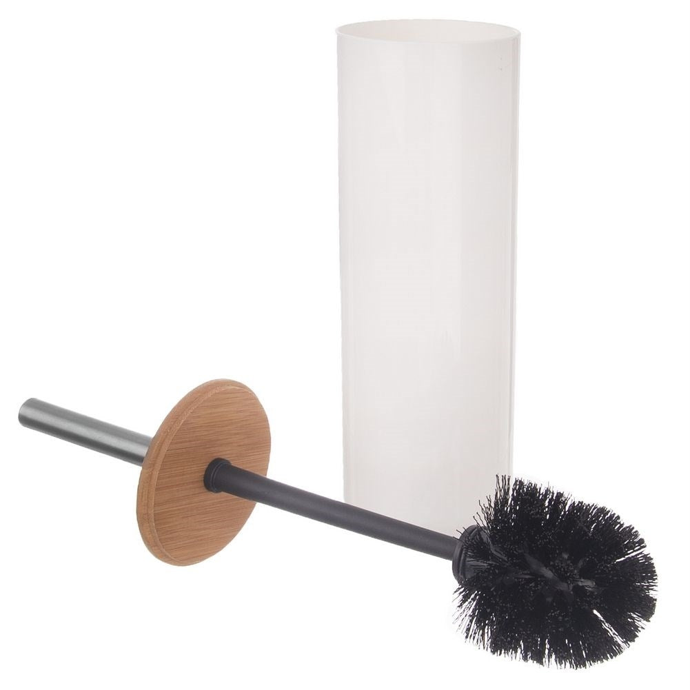 Effective Toilet Brush in Bamboo, White Plastic & Stainless Steel