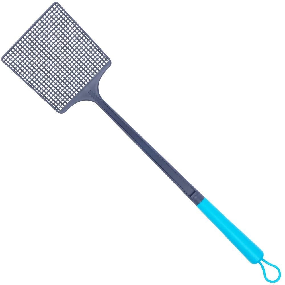 Effective fly swatter with non-slip grip and suspension.