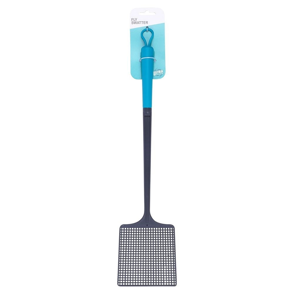 Effective fly swatter with non-slip grip and suspension.