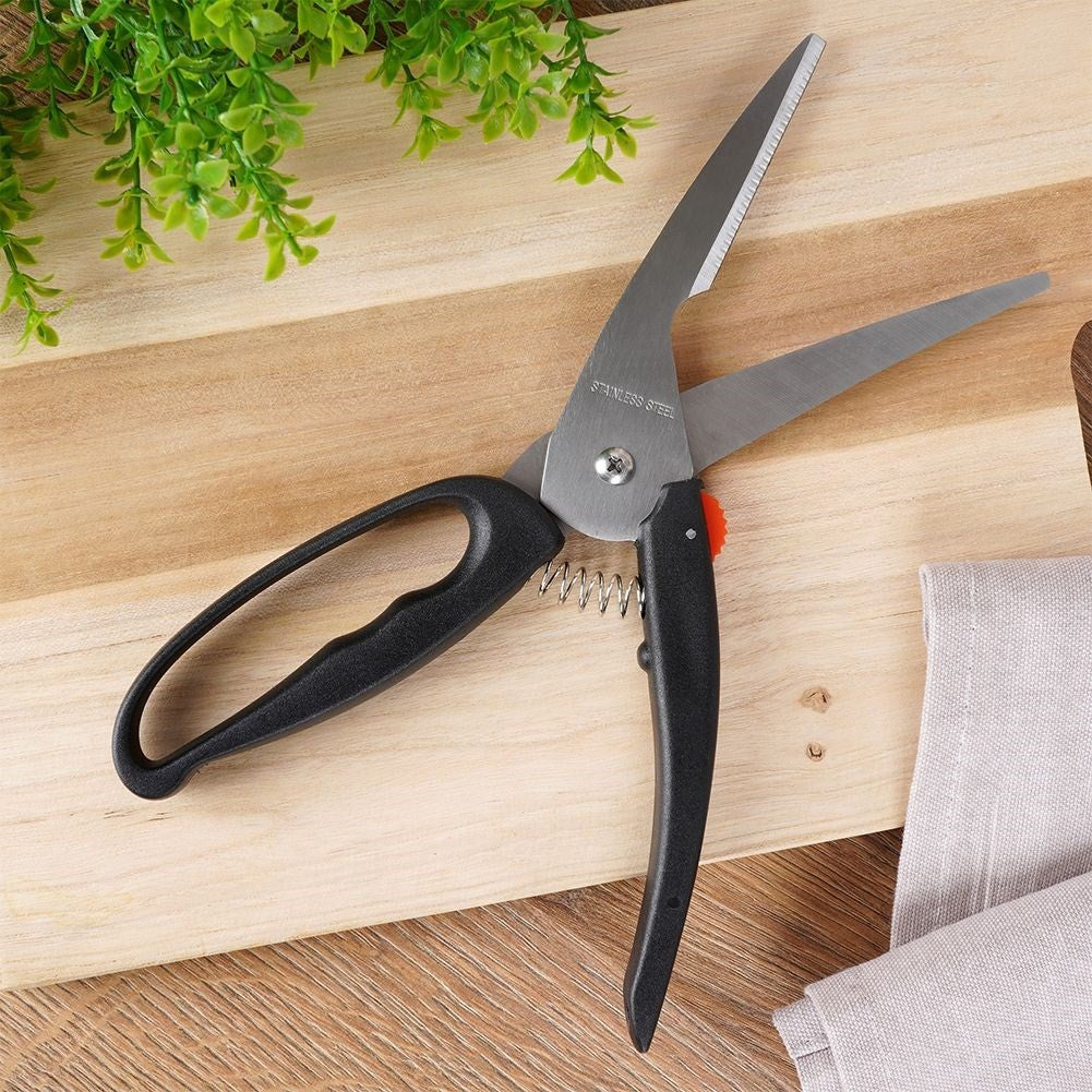 Effective kitchen shears for raw, oven-roasted and grilled poultry
