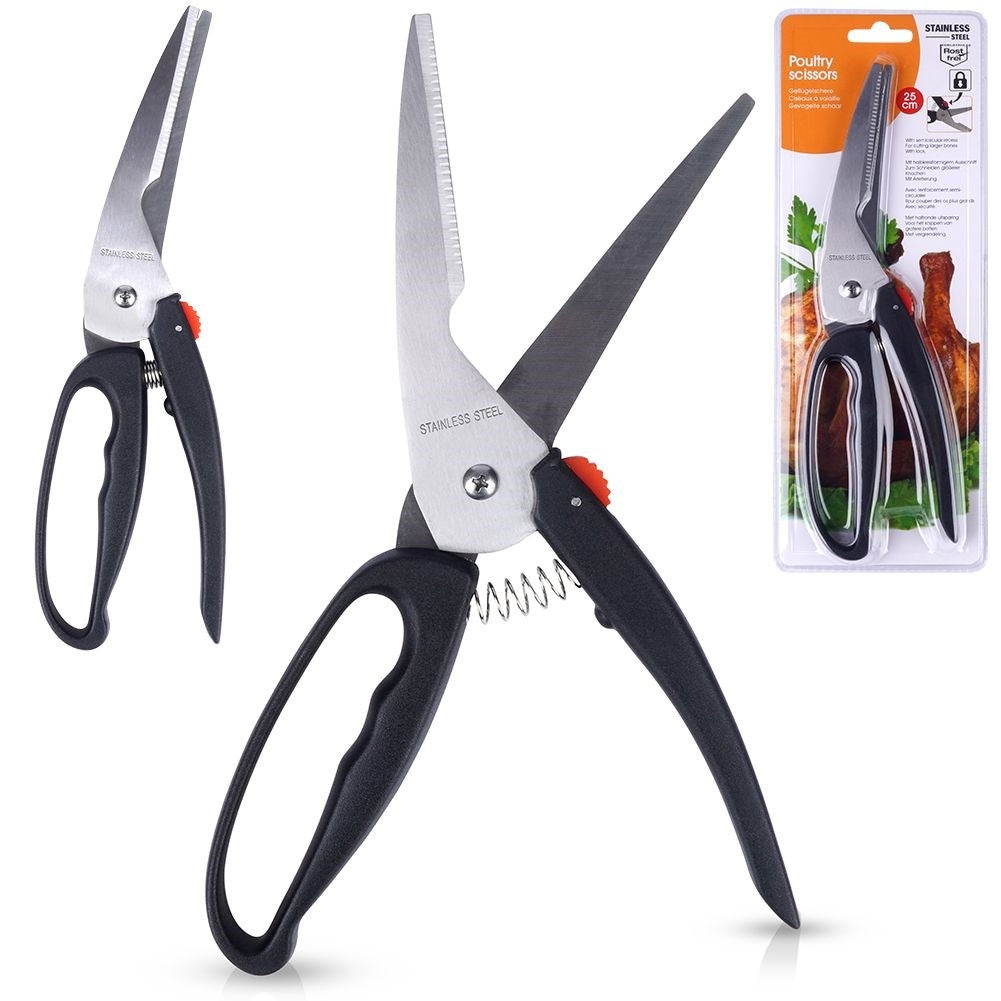 Effective kitchen shears for raw, oven-roasted and grilled poultry