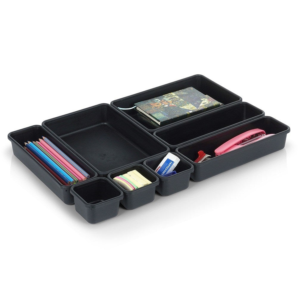 Eight drawer organizers in three sizes for office and home