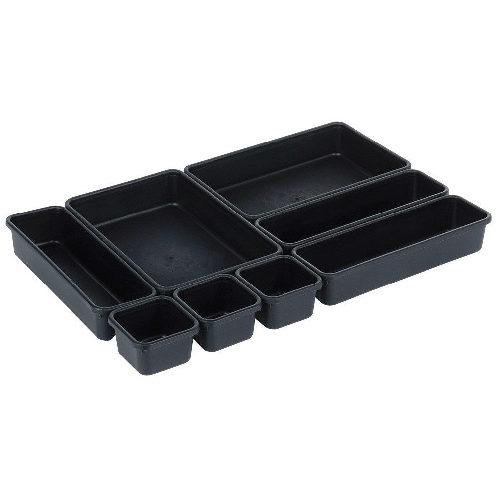 Eight drawer organizers in three sizes for office and home
