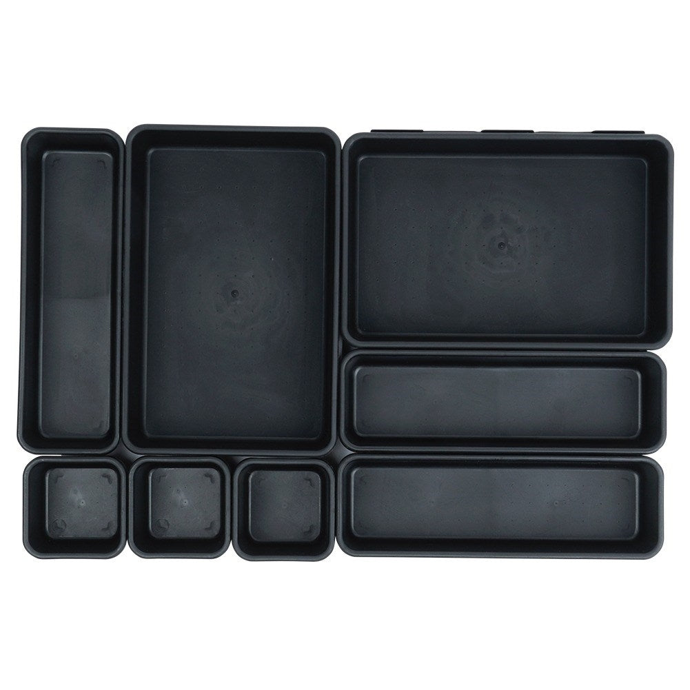 Eight drawer organizers in three sizes for office and home