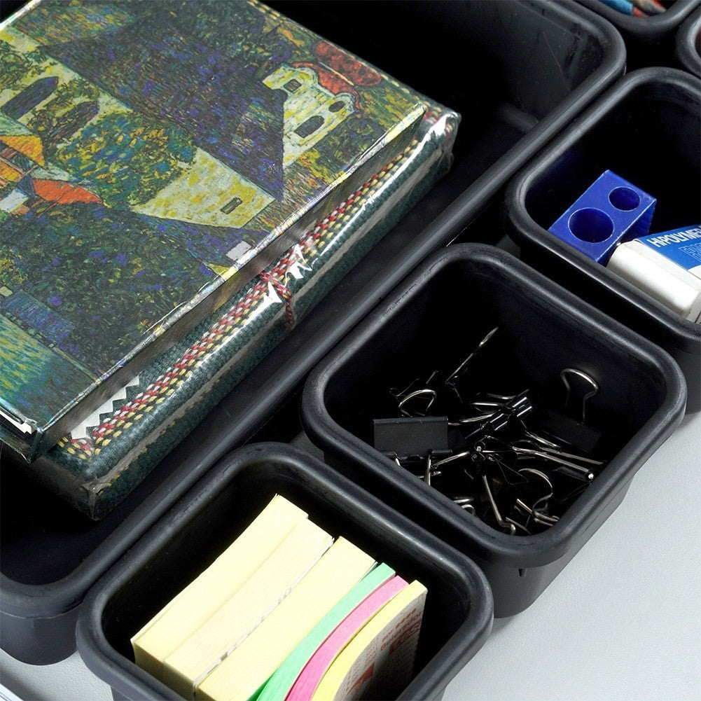 Eight drawer organizers in three sizes for office and home