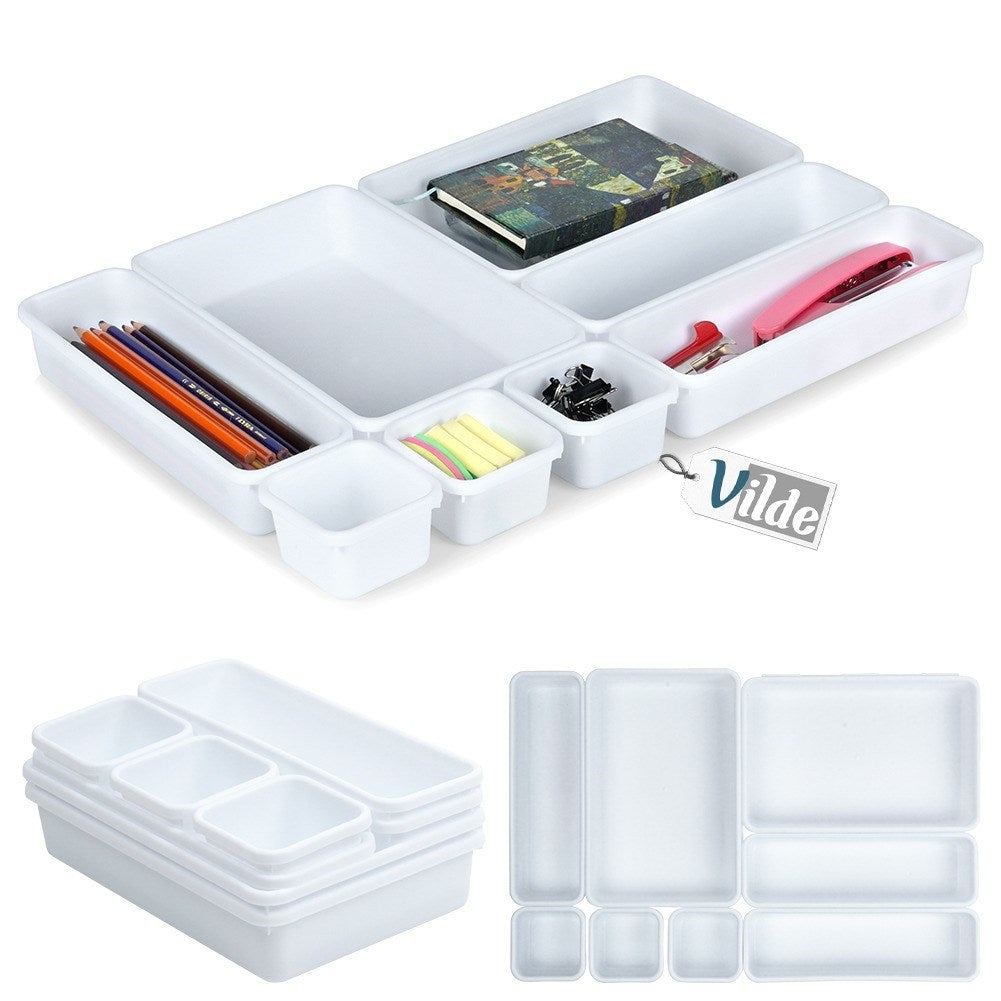 Eight drawer organizers in three sizes for office and makeup