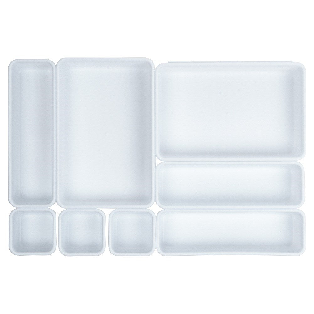 Eight drawer organizers in three sizes for office and makeup