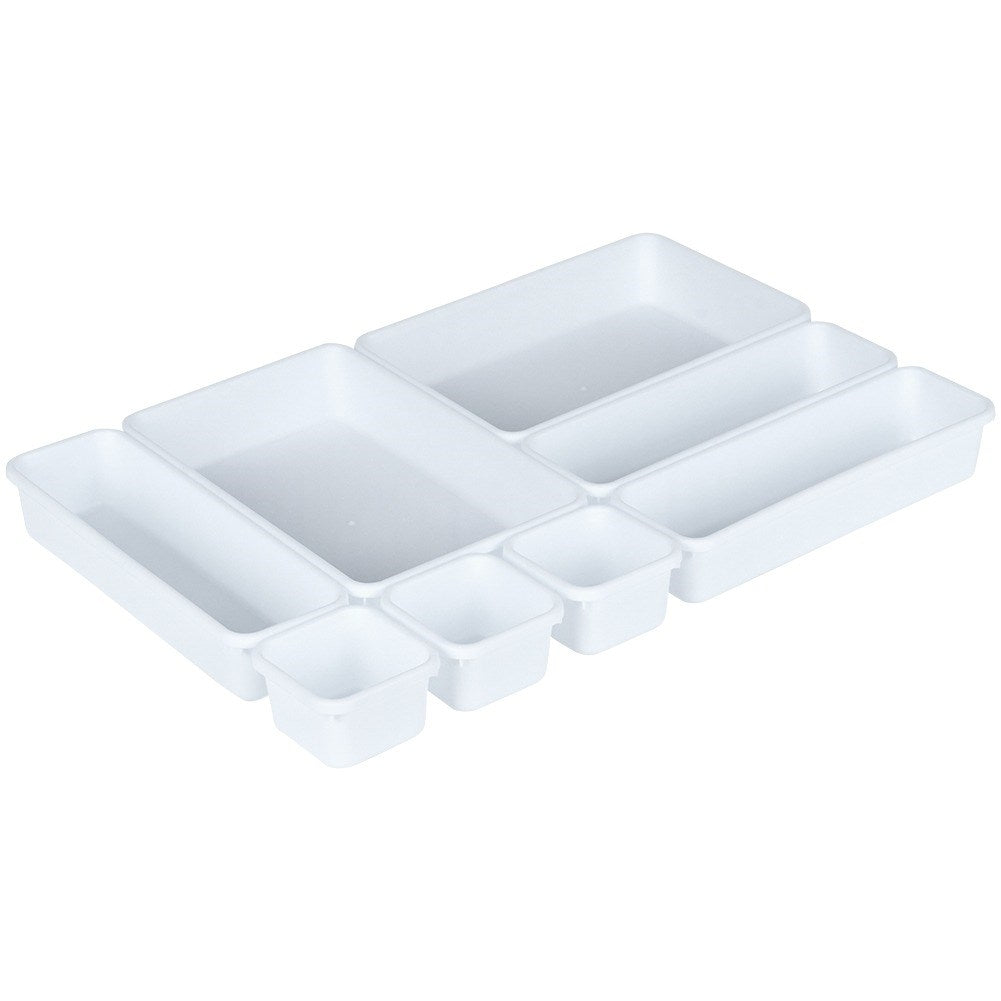 Eight drawer organizers in three sizes for office and makeup