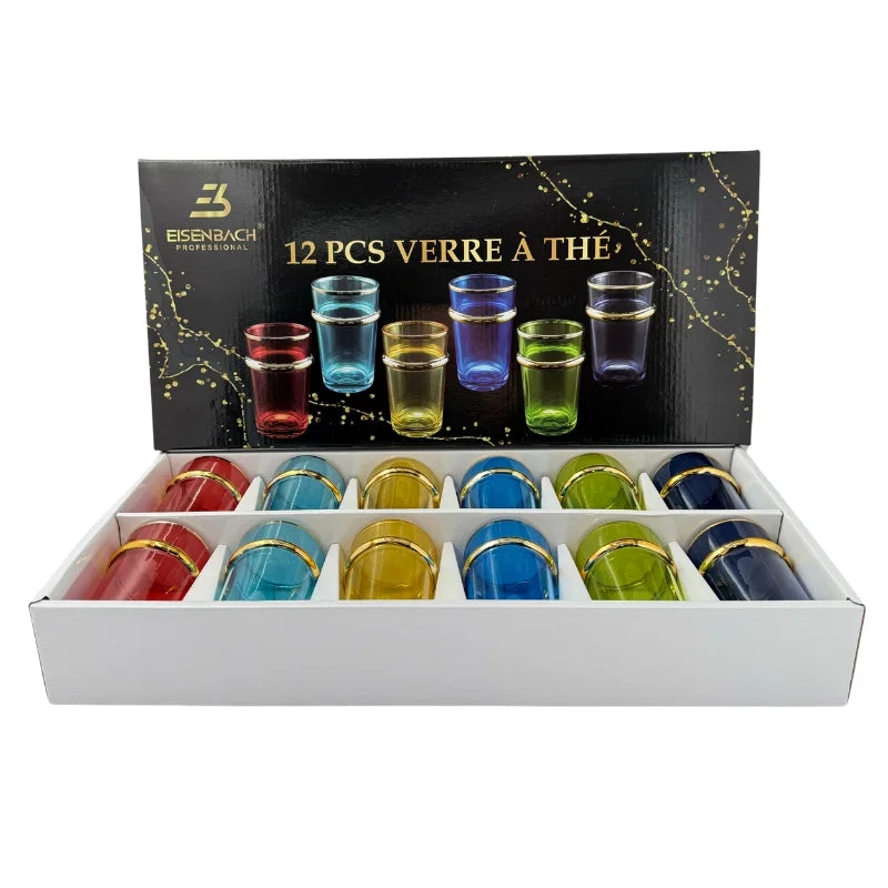 Eisenbach EB-GLS12C: 12 Pieces Colored Tea Glasses with Gold Accent