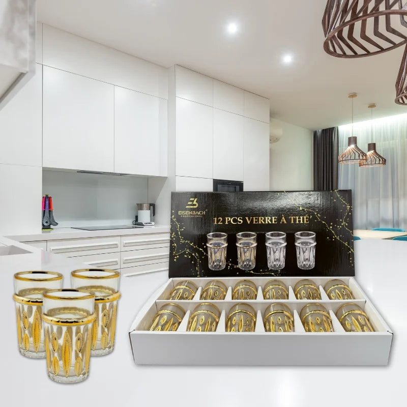 Eisenbach EB-GLS12G: 12 Pieces Tea Glasses with Gold Accent