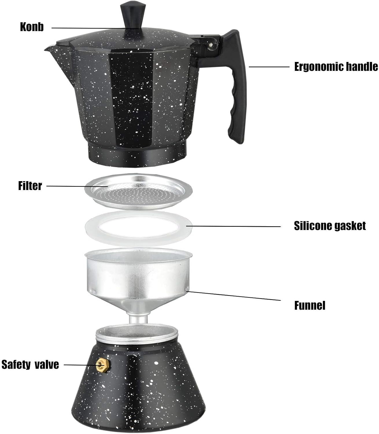 Eisenbach LSS06:Aluminum Espresso Moka Pot Coffee Maker - 6 Cups