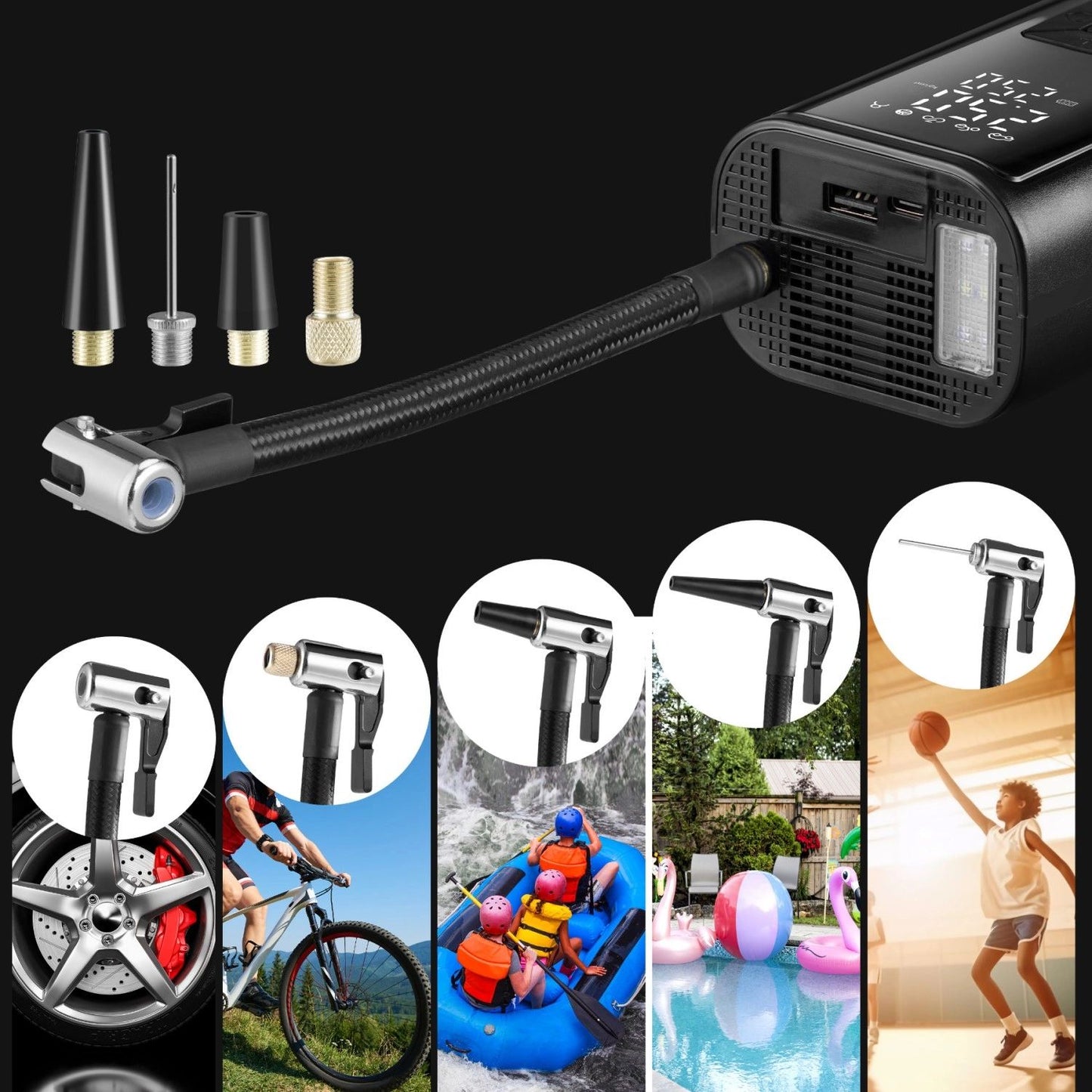 Electric Air Pump Compressor, 150 PSI, 6000mAh Power Bank