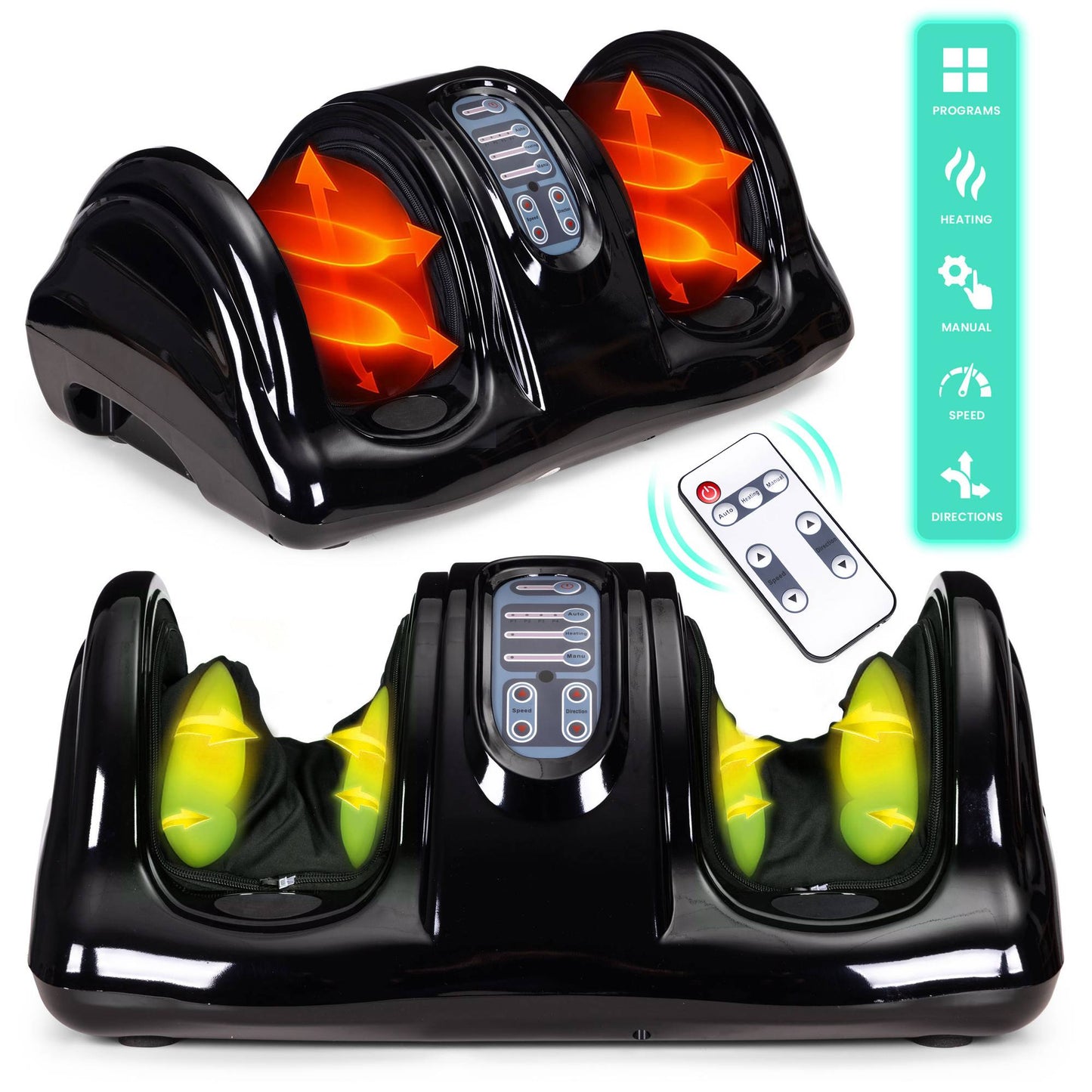 Electric Foot & Leg Massager with Heat, 4 Modes, Remote-Controlled