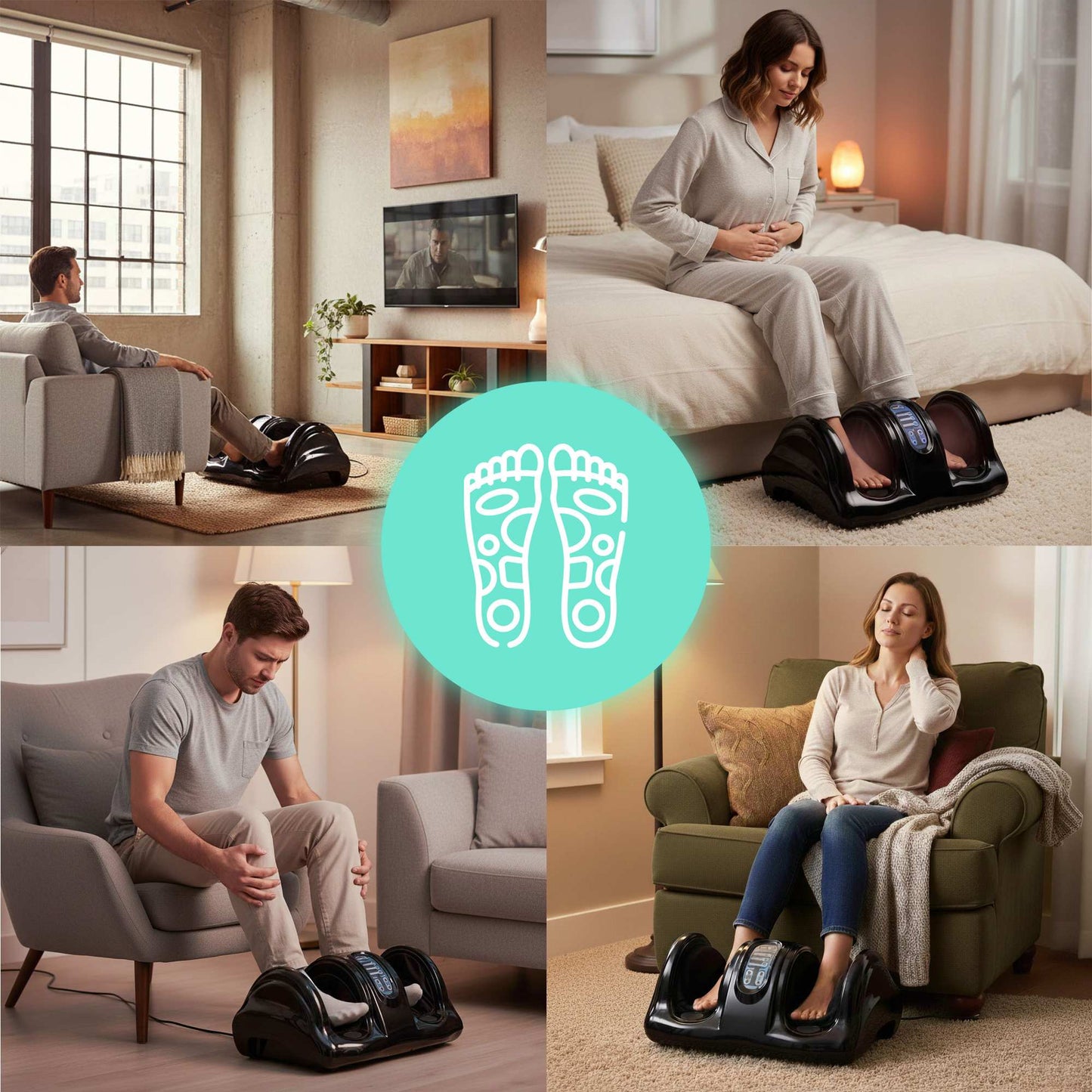 Electric Foot & Leg Massager with Heat, 4 Modes, Remote-Controlled