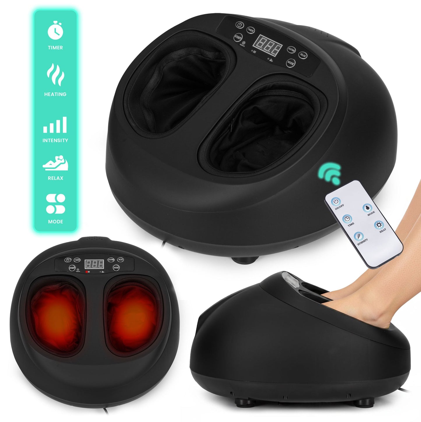 Electric Foot Massager with Heat, 3 Modes, Remote Control