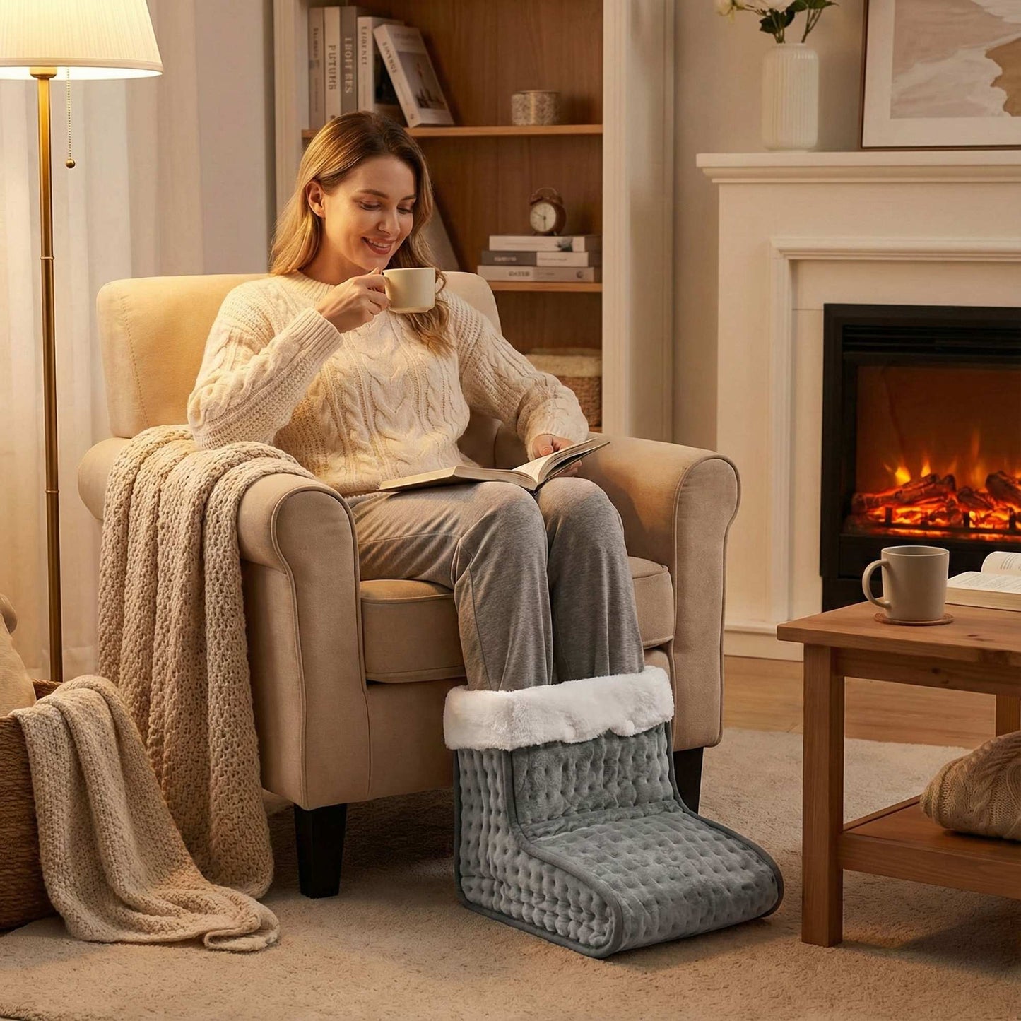 Electric Foot Warmer with Remote, 10 Heat Levels, Dark Grey