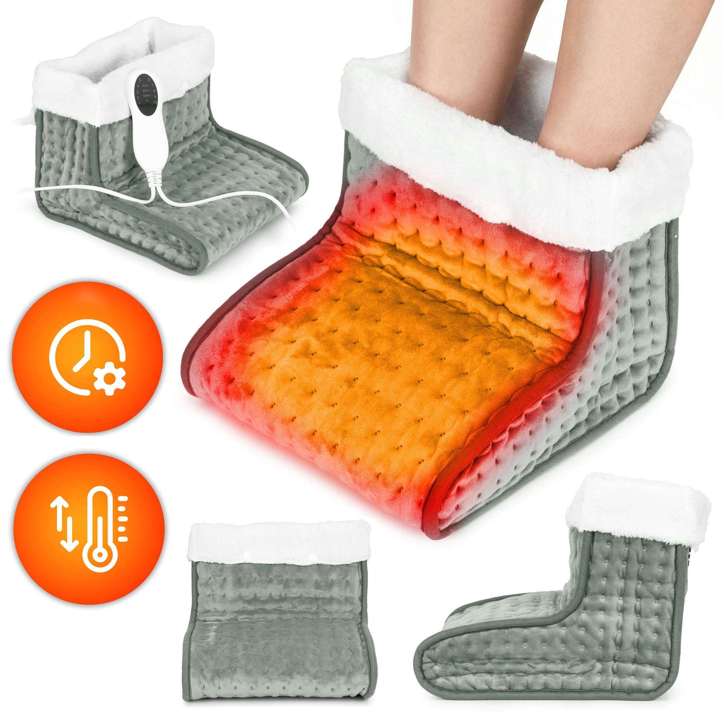 Electric Foot Warmer with Remote, 10 Heat Levels, Light Grey