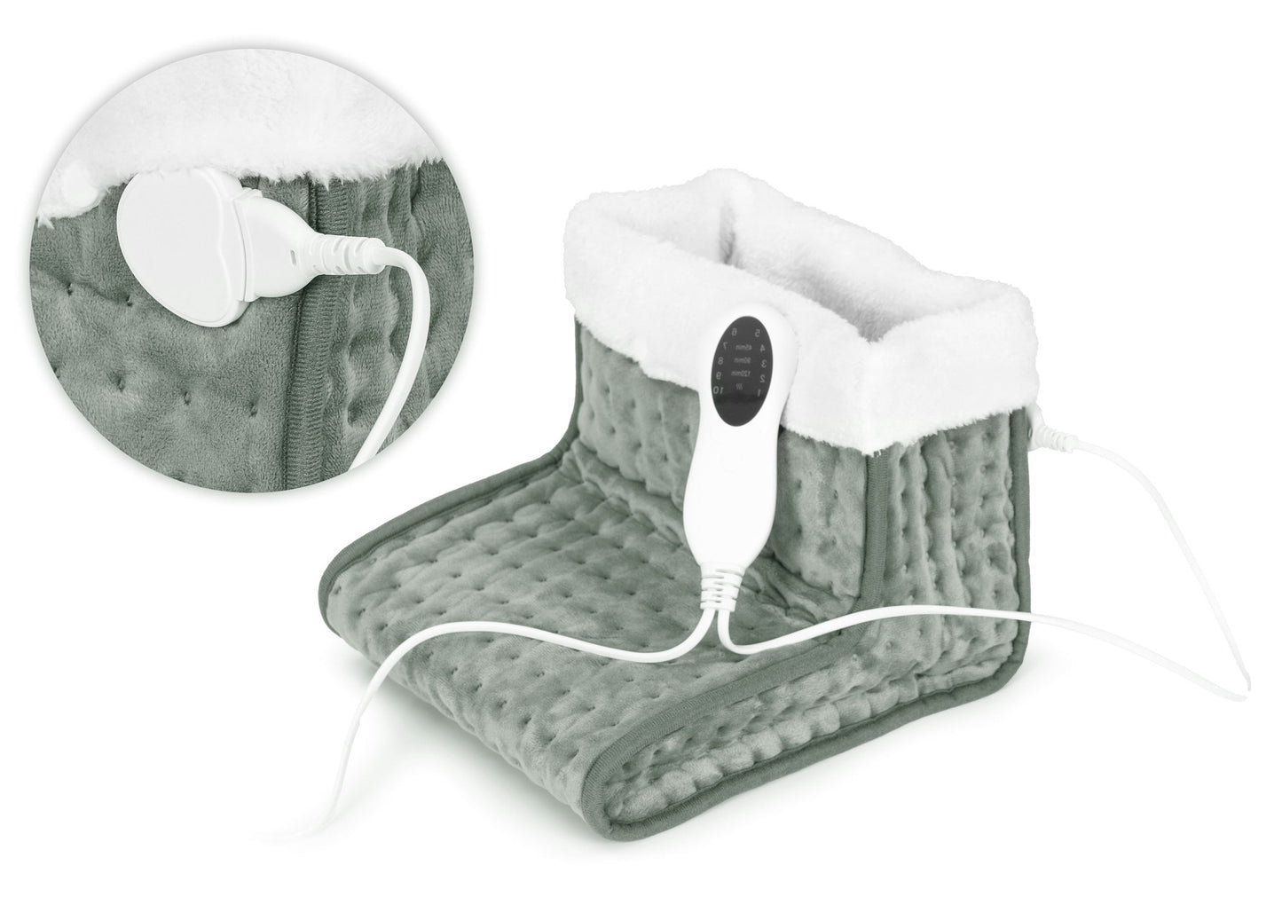Electric Foot Warmer with Remote, 10 Heat Levels, Light Grey