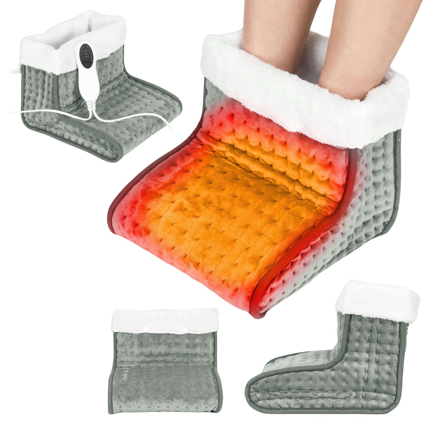 Electric Foot Warmer with Remote, 10 Heat Levels, Light Grey